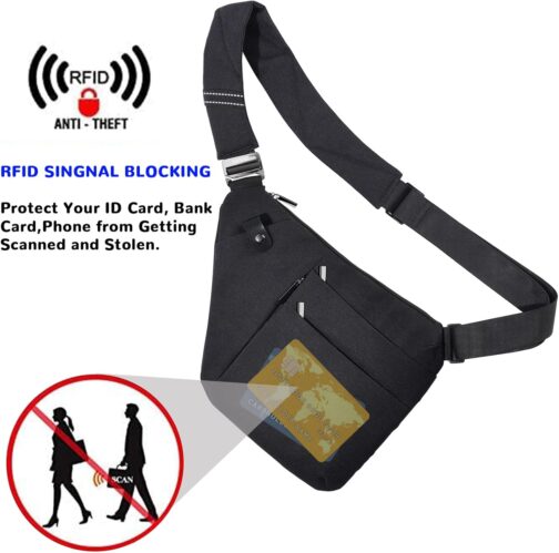 Tibroni Shoulder Bag Crossbody Sling Bag Anti-Theft Shoulder Bags Chest Bag for Men and Women for Outdoor Travel Hiking Jogging, Black 3.0 RFID Blocking, Normal – Bild 2
