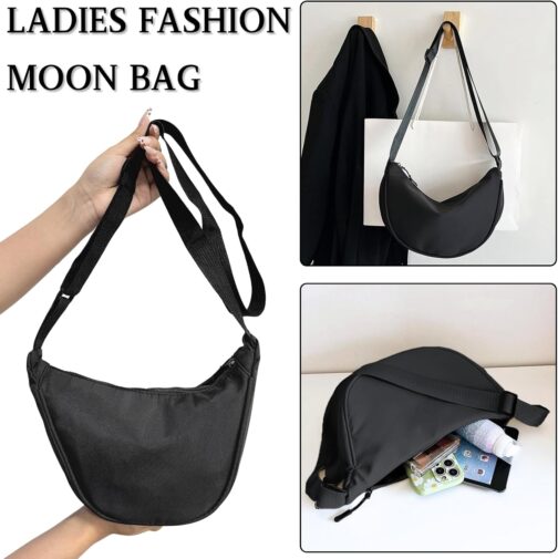 KEYRI 1 x Crossbody Moon Bag, Shoulder Bag in Half Moon Style, Durable Nylon Moon Bag Design for Daily Use, Travel, Hiking or Commuting, Versatile School Bag for Women – Bild 5