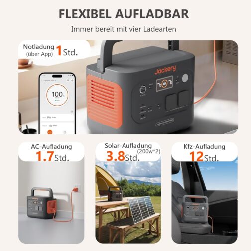 Jackery Powerstation 1000 v2 with 200 W Solar Panel, 1070 Wh LiFePO4 Solar Generator, 1500 W AC/100 W USB-C Output, 1 Hour Quick Charge for Camping, Motorhome, Emergency – Bild 3