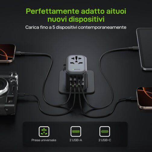 EPICKA Travel Adapter Worldwide, 45 W PD Fast Charge Universal Travel Plug Adapter with 2 USB and 2 USB C, Travel Adapter for Europe, USA, Japan, Korea, Thailand, Australia, Black – Bild 3