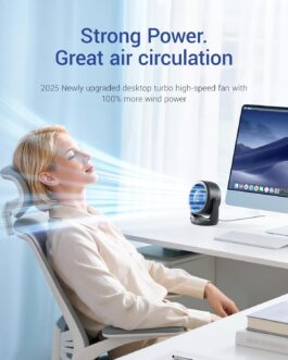 Diveblues USB Turbo Table Fan, Ultra Quiet Mini Fan, Powerful Wind, LED Display, 5 Speeds, 360° Rotation, Portable Fan for Home, Office & Outdoor – TurboBreeze