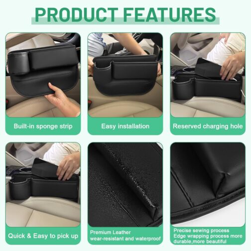 Supaway Car Seat Storage Box Car Side Pockets Organiser PU Side Pockets Organiser Front with Cup Holder and USB Charging Hole for Mobile Phones, Wallet, Cards, Coin, Pack of 1 – Bild 6