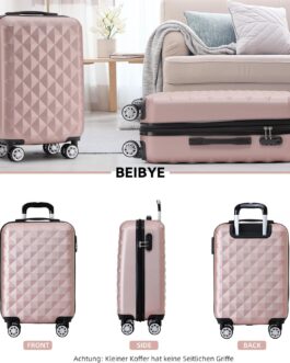 BEIBYE Twin Wheels 2066 Hard Case – 15 Colours – ABS Plastic – Combination Lock with Double Zip – Exclusive Interior and Extensive Functions, Pink-gold, Hard shell case