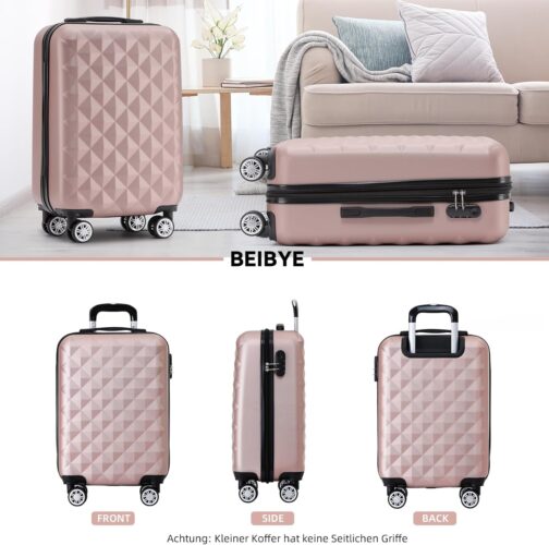 BEIBYE Twin Wheels 2066 Hard Case - 15 Colours - ABS Plastic - Combination Lock with Double Zip - Exclusive Interior and Extensive Functions, Pink-gold, Hard shell case