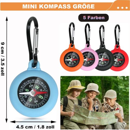 Cveenk Pack of 9 Mini Compass Children, Key Holder with Compass and Carabiner, Portable Waterproof Keyring Compass Pendant for Outdoor Holiday Camp, Camping, Hiking, Travel – Bild 4