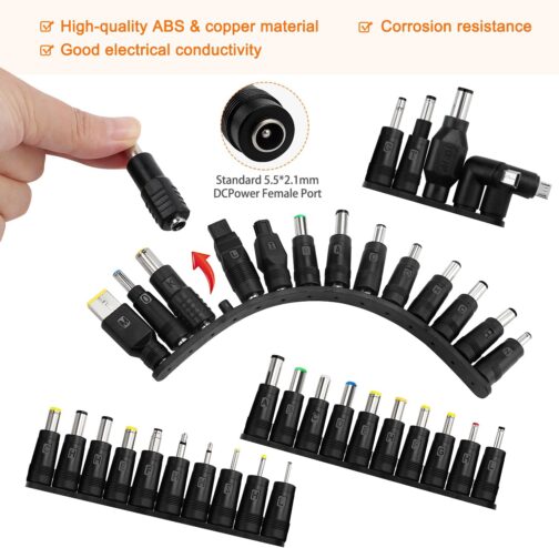 39 Pieces Universal DC Power Supply Adapter, KUOQIY 5.5 x 2.1 mm DC Barrel Plug Adapter with 2 Pieces Cable, for Fans, Routers, Desk Lamps, Computers – Bild 5