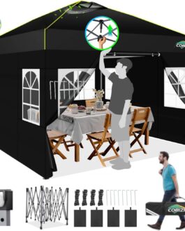 COBIZI Gazebo 3 x 3 m Waterproof Stable Winterproof Folding Gazebo Party Tent Garden Gazebo Pop Up Gazebo Folding Tent with 4 Side Ventilation Openings, Sandbag for Market, Outdoor Event, Black