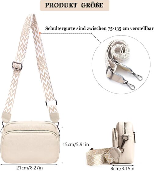 GSenhui Crossbody Bag Women's Genuine Leather Small Shoulder Bag with Wide Strap Zip and Removable Shoulder Strap Mobile Phone Case for Hanging Women Black – Bild 3