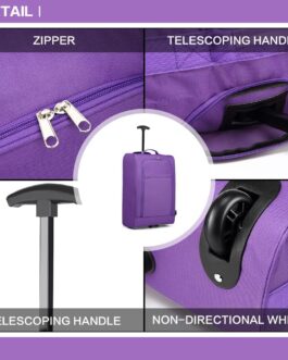 KONO Lightweight Cabin Trolley Hand Luggage Suitcase Soft Case Small Suitcase for Aeroplane Hand Luggage for Lufthansa Eurowings Ryanair Rolling Suitcase Trolley Fabric Case 53 x 36 x 18 cm, Purple,