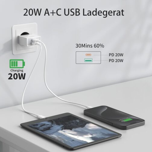 USB C Charger, USBC Adapter Power Supply 20 W for iPhone 16 15 14 13 12 11 Pro Max SE XS XR 8 Plus, Galaxy S23/S22/S21, Power Plug USB Plug Multiple Charger Mobile Phone Charging Plug Wufuera – Bild 3