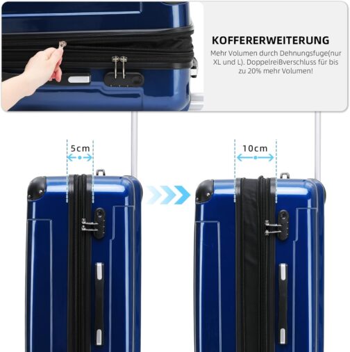 BEIBYE Hard Shell Suitcase, Trolley Suitcase, 4 Twin Wheels, Polycarbonate, blue – Bild 4