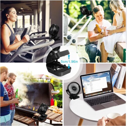 ELZO 12000 mAh Camping Fan, Rechargeable Table Fan, USB Mini Fan with LED Light and Hook, 360° Rotation, Quiet with Remote Control – Bild 7