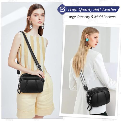 JUYANO Crossbody Bag Women's Wide Strap Leather Shoulder Bag Women's Small Shoulder Bags Fashion Small Shoulder Bag with 3 Zip Compartments 2 Removable Shoulder Straps – Bild 2