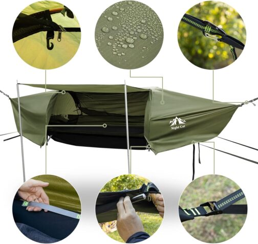 Night Cat Hammock Tent with Flat Base for 1 Person with Mosquito Net Waterproof Cover and Additional Storage Space Hiking Camping in the Garden Backyard Wild – Bild 6