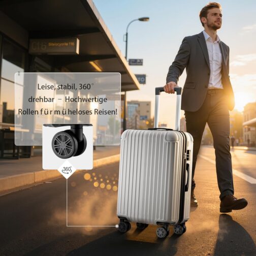ABISTAB Hand Luggage Suitcase Travel Suitcase Voyager Hard Shell Suitcase Rolling Suitcase Twin Wheels Luggage X-M-L Set, silver, M, Suitcase – Bild 2