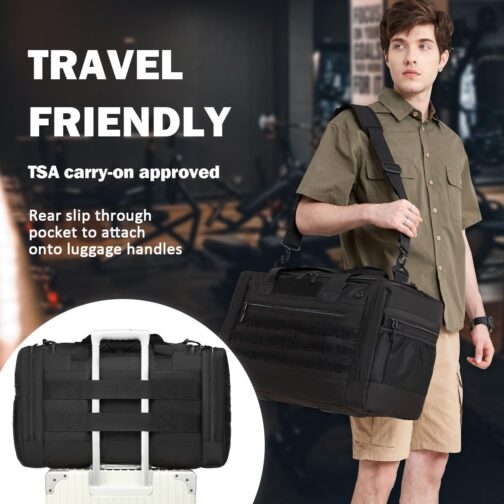 Sports Bag Men's 45L with Shoe Compartment & Wet Compartment FRETHIND Travel Bag for Women Waterproof MOLLE Training Bag Classic Swimming Bag for Sports, Fitness & Travel, black, Classic – Bild 5