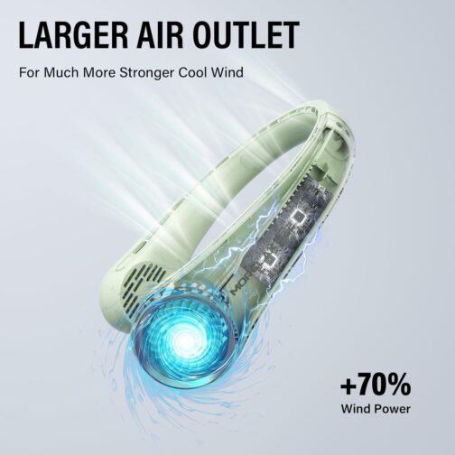 Morelax Portable Mini Neck Fan USB with 360° Airflow, 4000 mAh Battery, USB Charging, 3 Speed Levels, Quiet Operation, Ideal for Outdoor, Travel & Home, Green – Bild 4