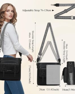 RAINSMORE Shoulder Bag Women’s Medium Handbag Women’s Leather Crossbody Bag Shoulder Bags Handbags Women’s Handbag with Wide Shoulder Straps, black, M