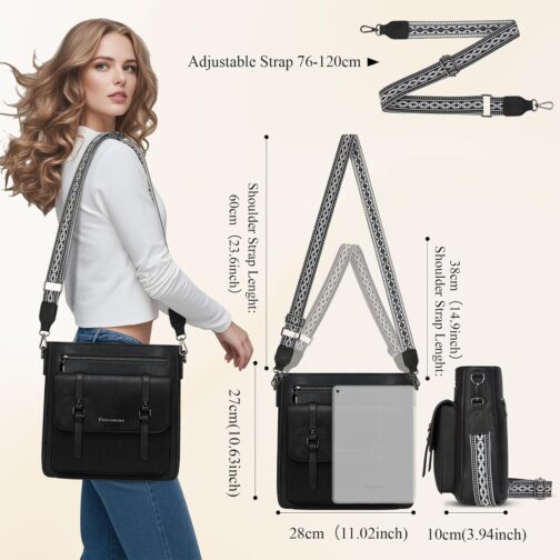 RAINSMORE Shoulder Bag Women's Medium Handbag Women's Leather Crossbody Bag Shoulder Bags Handbags Women's Handbag with Wide Shoulder Straps, black, M – Bild 2