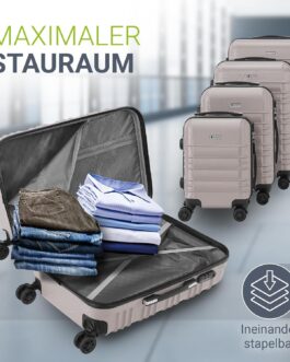 Juskys Hard Shell Suitcase Set Travel Suitcase – Combination Lock, Quiet 360° Wheels, Large, Telescopic Handle, Lightweight – 4 Hard Cases, champagne, Suitcase set