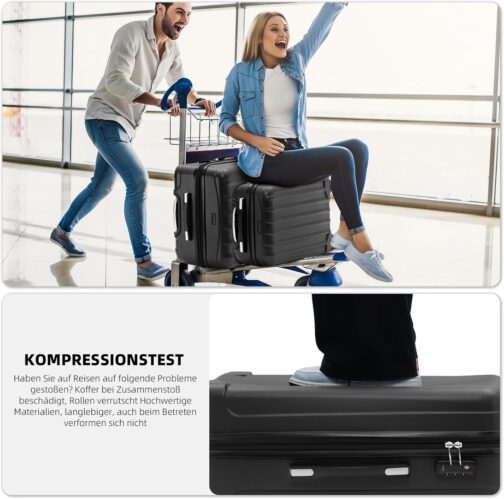 Beibye TSA-Lock 2080 Cabin Luggage, Twin Roller Travel Case, Luggage Trolley Case Set, XL / L / M Board Case, black – Bild 6