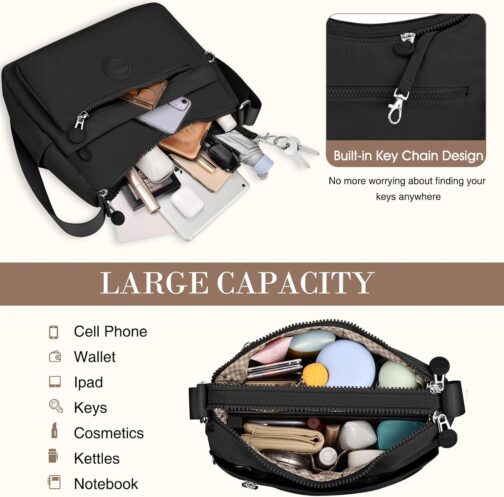 VOBUKE Shoulder Bag Women's Medium Waterproof Nylon Crossbody Bag with Multiple Compartments Lightweight Shoulder Bag Adjustable Wide Leisure Small Messenger Bag for Shopping, Travel – Bild 4