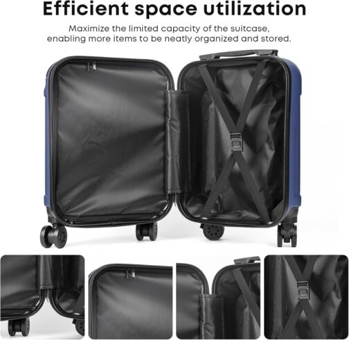yonsly® Suitcase, Trolley, Travel Suitcase, Trolley Suitcase, Hand Luggage with 4 Wheels, 360°, ABS Hard Shell, Safety Lock, Soft Rubber Handle, 210D Lining, blue, S, YONSLY -B – Bild 2