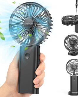 Timiyou Handheld Fan, Mini Fan, Portable Hand Fan, Battery Rechargeable USB Fan, 3 Speeds with Lanyard and Base Fan, Electric for Car, Outdoor, Camping, Office, Home, Travel
