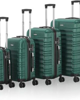 Juskys Hard Shell Suitcase Set Travel Suitcase – Combination Lock, Quiet 360° Wheels, Large, Telescopic Handle, Lightweight – 4 Hard Cases, Green, Modern