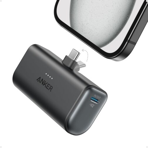 Anker Nano Power Bank, 5000 mAh Power Bank 22.5 W, Integrated Foldable USB-C Connector, Compatible with iPhone 15, Samsung S22/23 Series, Note20/10 Series, Huawei, iPad Pro/Air, AirPods and More –