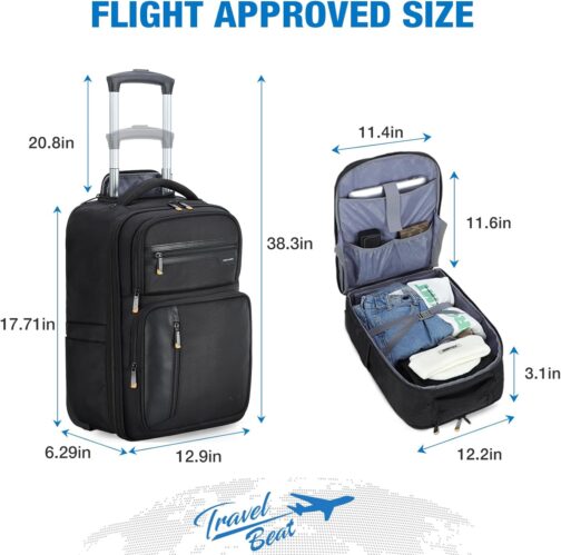 Ponhog Backpack with Wheels, Business Backpack Trolley Hand Luggage Aeroplane Travel Backpack Laptop Backpack with 15 Inch Laptop Compartment Backpack for University, Work, Black – Bild 4