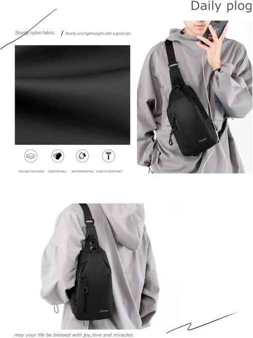 Pangogogo Wasserfest Crossbody Bag Herren|Leichte Kratzfeste Umhängetasche Herren Klein|Multi-Compartment Männerhandtasche für Radfahren, Wandern und Kurztrips – Bild 5