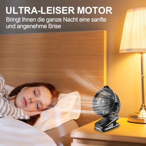 8000 mAh Mini USB Clip Fan Battery, 13 cm Small Table Fan with Remote Control, 5-Speed, LED Display, 360° Rotation, Rechargeable Battery, Portable Table Fan for Home, Office, Camping, Pushchair – Bild 8