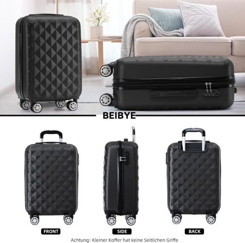 BEIBYE Twin-Wheels 2066 Hard Shell Trolley Suitcase, Travel Suitcase, Luggage, M–L–XL Set, black – Bild 4