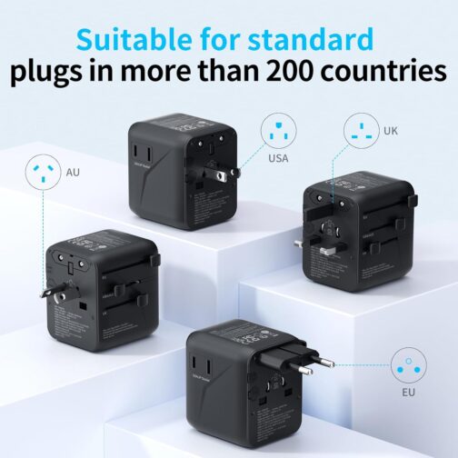 5 in 1 Travel Adapter Worldwide, Universal Adapter with USB A, USB C, 1 Worldwide Socket and 1 USA/JP Socket, Travel Travel Plug International Socket Adapter for EU USA UK Canada Japan Australia – Bild 3