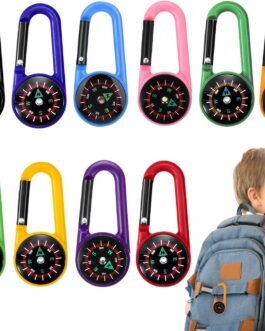 Lucktao 10 x Children’s Compass with Carabiner Hook, Multifunctional Portable Colourful Mini Carabiner Key Ring for Camping, Outdoor Activities, Gifts Children
