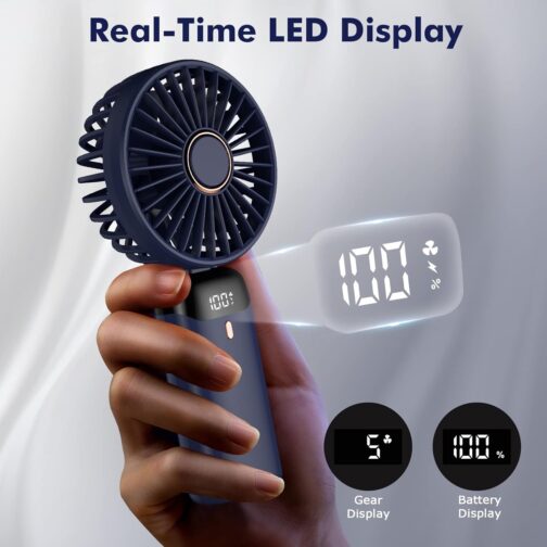 Handheld Fan, Portable Mini Fan, Rechargeable, Small Pocket Fan with 5 Speed Levels, Integrated 4200 mAh Batteries, Foldable USB Fan for Office, Outdoor Use – Bild 3