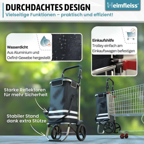Heimfleiss® Foldable Shopping Trolley with 56 L Volume [+ Spare Wheels] | Foldable Shopping Trolley with 50 kg Load Capacity | Lightweight Shopping Bag with Wheels | Hackenporsche Shopping Trolley – Bild 8