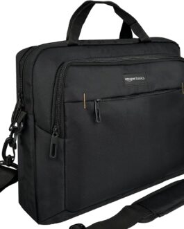 Amazon Basics 1 x Black Compact Laptop Shoulder Bag Carrying Bag with Pockets for Accessories for Laptops up to 15.6 Inch