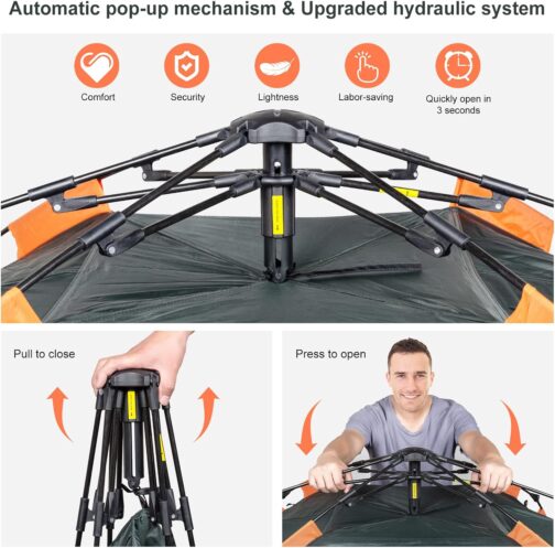 Amflip Camping Tent Automatic 3 Man Instant Tent Pop Up Dome Tent 4 Seasons Waterproof & Windproof Camping Tent with Removable Outer Tent Tarpaulin for Families, Camping – Bild 7