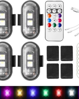 Wireless LED Lights, Pack of 4 LED Flash Light Car, 8 Colours, Waterproof Car Flash Light, Flight Light with Remote Control, Wireless LED Lights for Car, Motorcycle