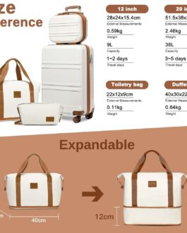 Kono Suitcase Set, ABS Hard Shell Hard Case Trolley with TSA Lock, Travel Suitcase, cream white