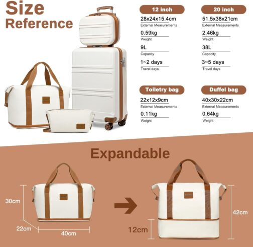 Kono Suitcase Set, ABS Hard Shell Hard Case Trolley with TSA Lock, Travel Suitcase, cream white – Bild 2