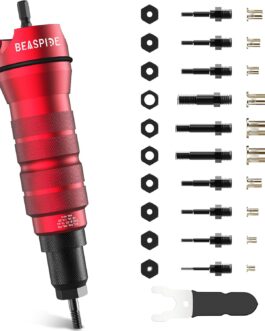 Beaspire Rivet Nut Adapter Kit for Electric Drill, Professional Cordless Screwdriver/Driver Rivet Adapter Kit, 10 Type Mandrels and 50 Rivet Nuts (M3-M10, 8-32, 10-24, 10-32 and 1/4-20), Robust Carry