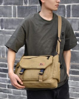 ibalulu Men’s Shoulder Bag, Robust Canvas Messenger Bag with Multiple Pockets and Adjustable Strap, Vintage Crossbody Bag, Hobo Work Bag, Unisex Shoulder Bag for Work, Travel, Everyday Use, khaki