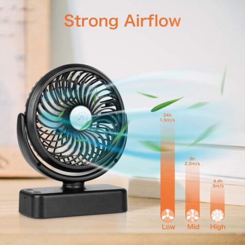 Portable Camping Fan Hanging Fan with LED Light, 40 Hours Operating Time, Rechargeable Table Fan with Hanging Hook for Tent, Motorhome, Survival Equipment, Office, Study – Bild 3
