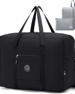 SPAHER Lufthansa Wizzair Eurowings Travel Bag Hand Luggage Bag 55 x 40 x 23 cm Lightweight Travel Bag Large Foldable 50L Waterproof Bag Aeroplane Travel Duffle Bag Cabin Bag Weekender Women Men, black