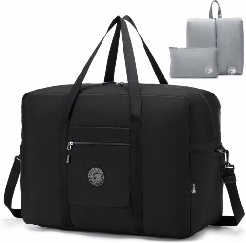 SPAHER Lufthansa Wizzair Eurowings Travel Bag Hand Luggage Bag 55 x 40 x 23 cm Lightweight Travel Bag Large Foldable 50L Waterproof Bag Aeroplane Travel Duffle Bag Cabin Bag Weekender Women Men, black