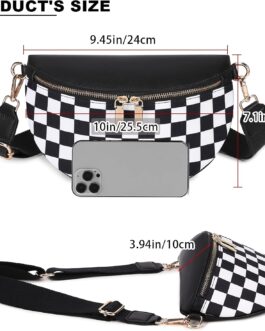 uniosul Women’s Shoulder Bag, Wide Strap, Bum Bag, Stylish Checkered Crossbody Bag, Small Shoulder Bag for Festival Travel