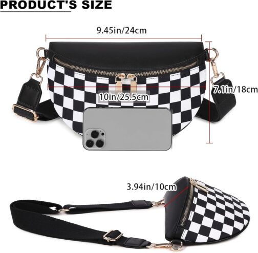uniosul Women's Shoulder Bag, Wide Strap, Bum Bag, Stylish Checkered Crossbody Bag, Small Shoulder Bag for Festival Travel – Bild 2